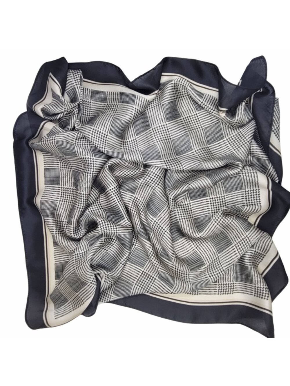 ✨Luxurious Chic Silky Square Scarf Black & White Houndstooth Plaid Print Bandana - Picture 6 of 8